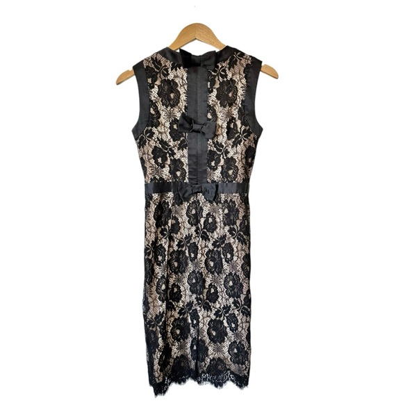 Milly of New York Marcella Bow Sheath Dress Silk & Floral Lace Overlay Size 2 - Picture 10 of 16